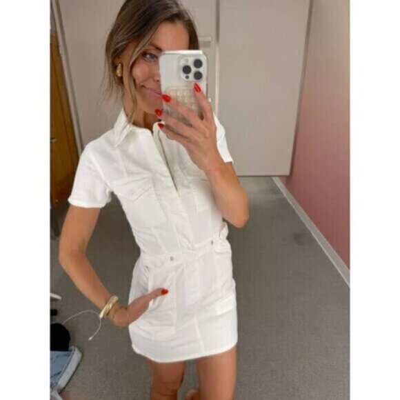 GOOD AMERICAN Fit for Success Utility Dress in Wash Cloud White Size X-Small - Picture 10 of 13